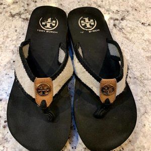 Tory Burch Carved Wedge Thong Flip Flops 8.5